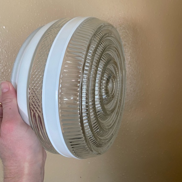 Vintage Ceiling Light Fixture Bullseye Frosted Shade - Picture 2 of 6